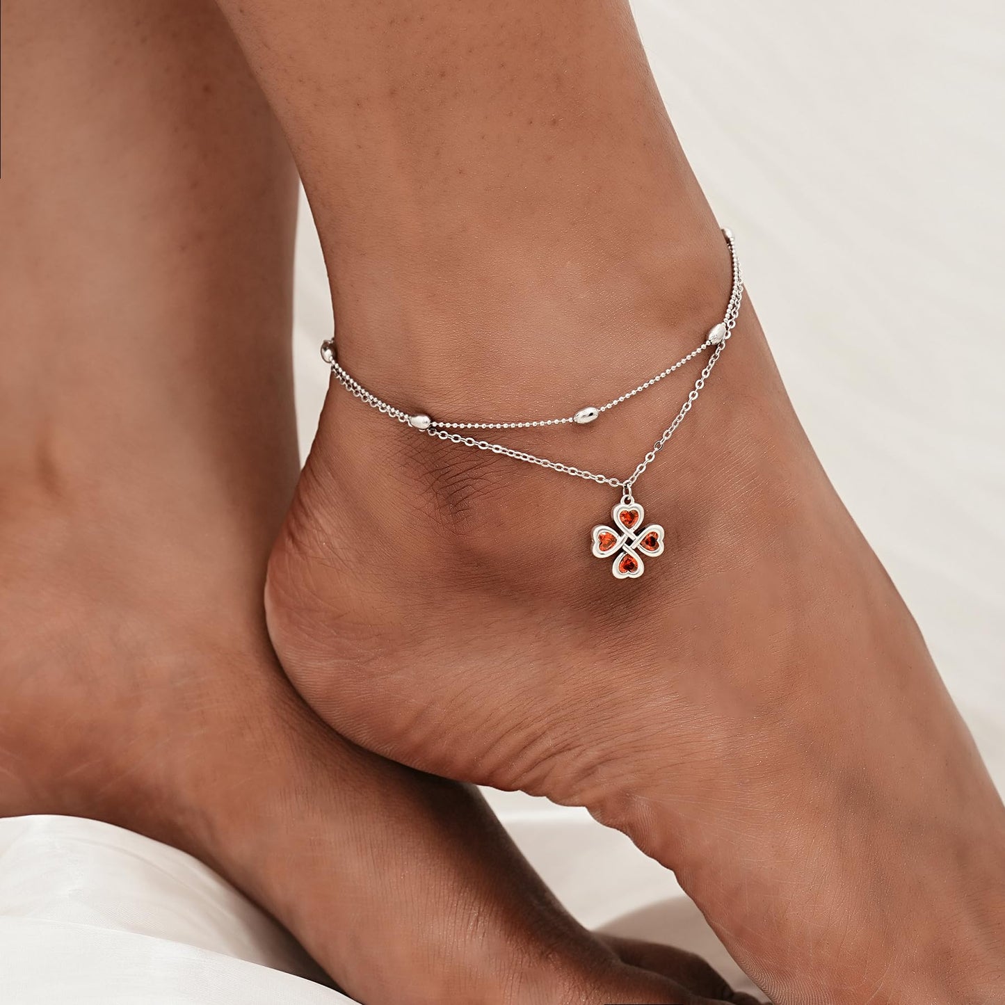 Four-Leaf Clover Ankle 925 Sterling Silver Ankle Bracelets for Women