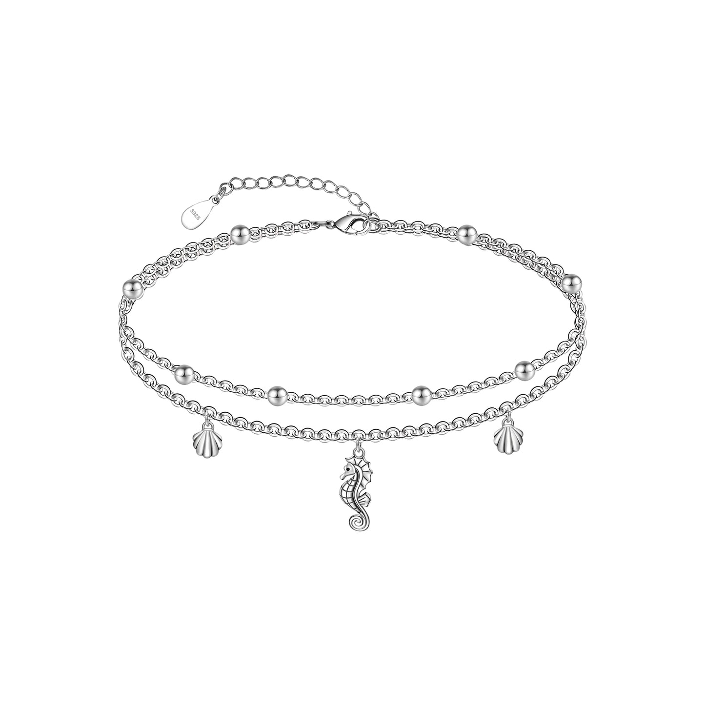 925 Sterling Silver Seahorse Ankle Bracelet for Women