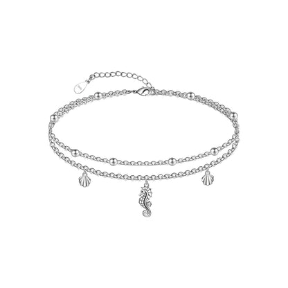 925 Sterling Silver Seahorse Ankle Bracelet for Women