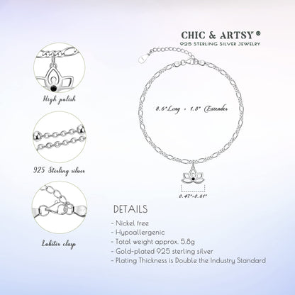 Ankle Bracelet for Women 925 Sterling Silver Lotus Flower Anklets