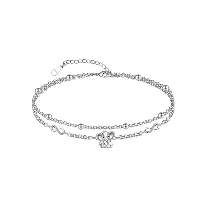 925 Sterling Silver Elephant Ankle Bracelet for Women