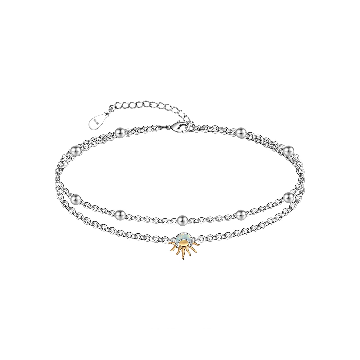 925 Sterling Silver Moonstone Moon and Sun Anklets