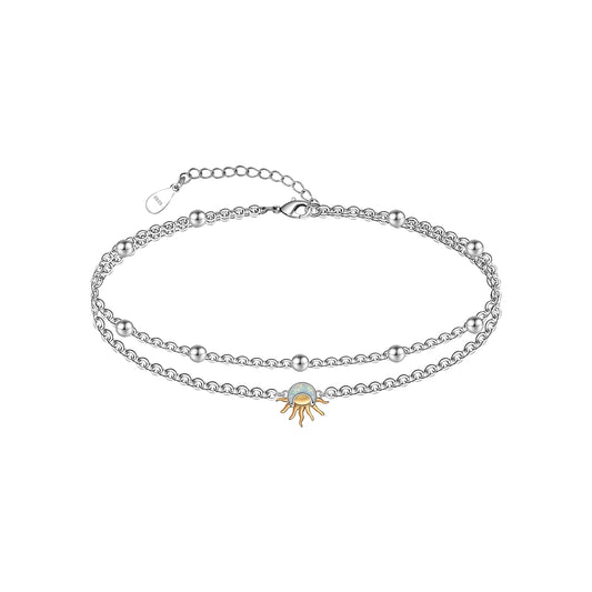 925 Sterling Silver Moonstone Moon and Sun Anklets