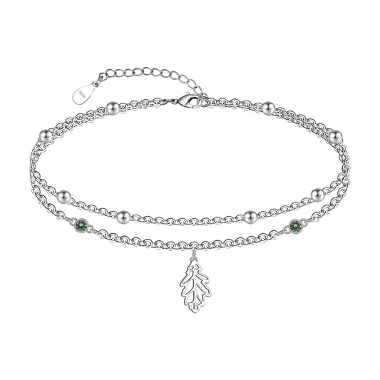 Leaf Anklet 925 Sterling Silver Blue Zirconia Leaf Anklet Bracelets