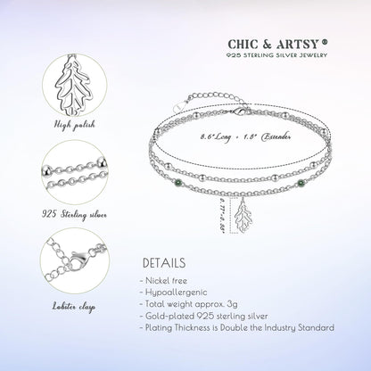 Leaf Anklet 925 Sterling Silver Blue Zirconia Leaf Anklet Bracelets