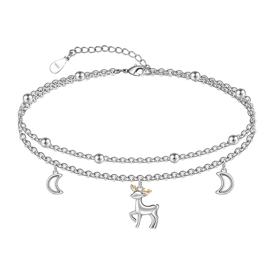 925 Sterling Silver Ankle Bracelet - Hypoallergenic Cute Deer Anklets for Women