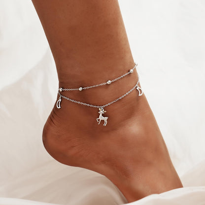 925 Sterling Silver Ankle Bracelet - Hypoallergenic Cute Deer Anklets for Women