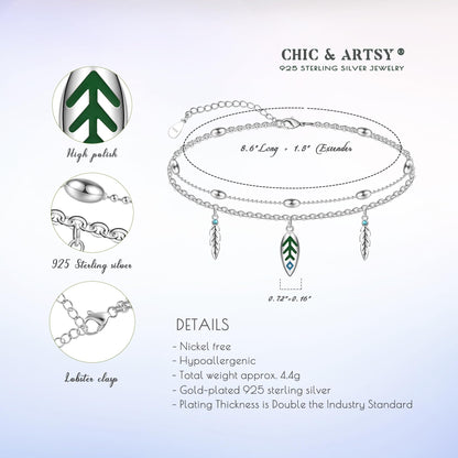 925 Sterling Silver Anklet Bracelets - Summer Beach Ankle Bracelets Created with Turquoise Feather
