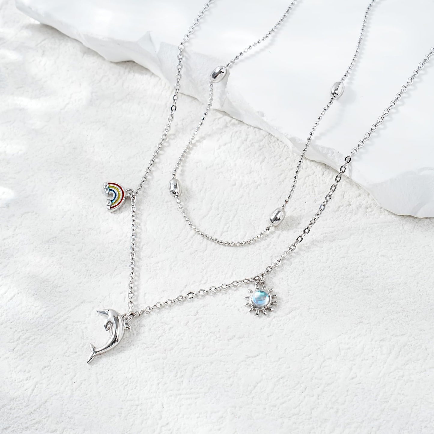 Dolphin Ankle Bracelets for Women - 925 Sterling Silver Adjustable Layer Anklets 10 Inches