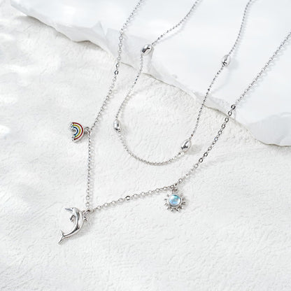 Dolphin Ankle Bracelets for Women - 925 Sterling Silver Adjustable Layer Anklets 10 Inches