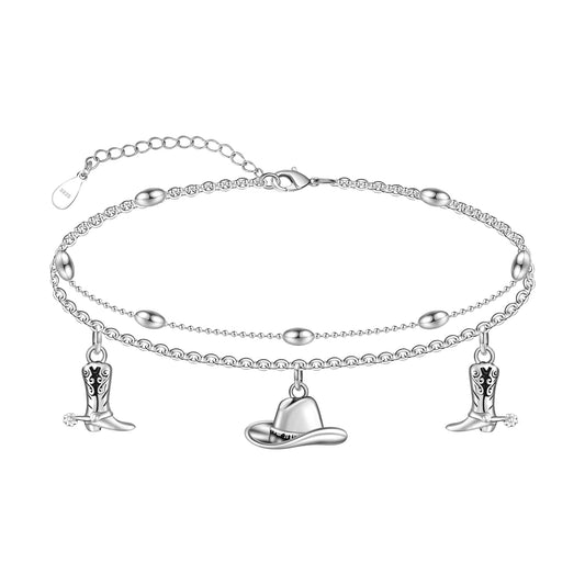 Ankle Bracelet for Women 925 Sterling Silver Cowboy Hat Anklet