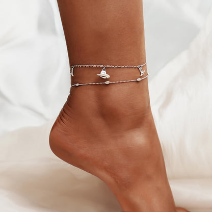 Ankle Bracelet for Women 925 Sterling Silver Cowboy Hat Anklet
