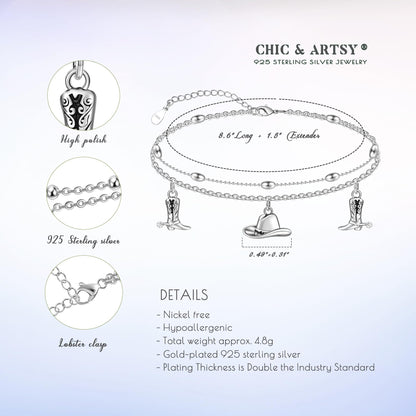 Ankle Bracelet for Women 925 Sterling Silver Cowboy Hat Anklet