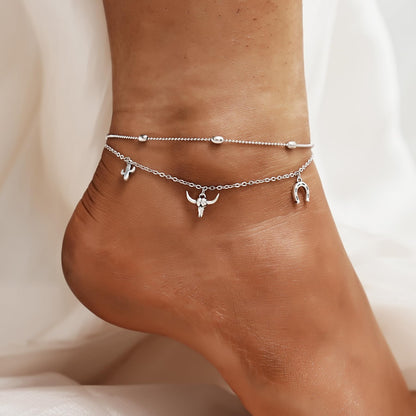 Bull Anklets 925 Sterling Silver Anklet - Adjustable Layered Anklet Bracelets