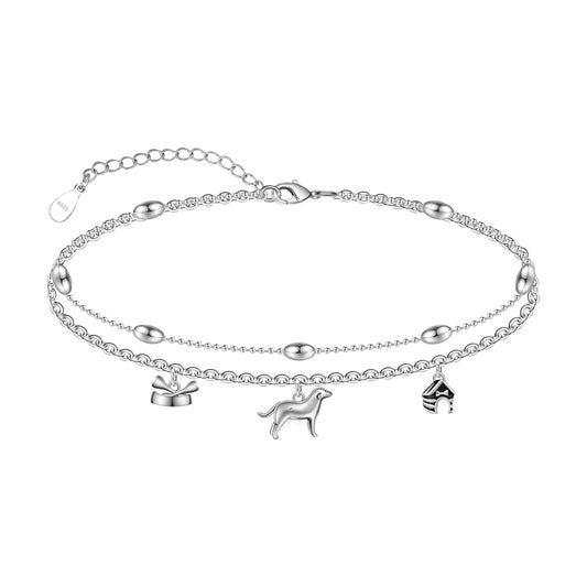 Dogs Ankle 925 Sterling Silver Ankle Bracelet for Women Dainty Layered Anklet Bracelet