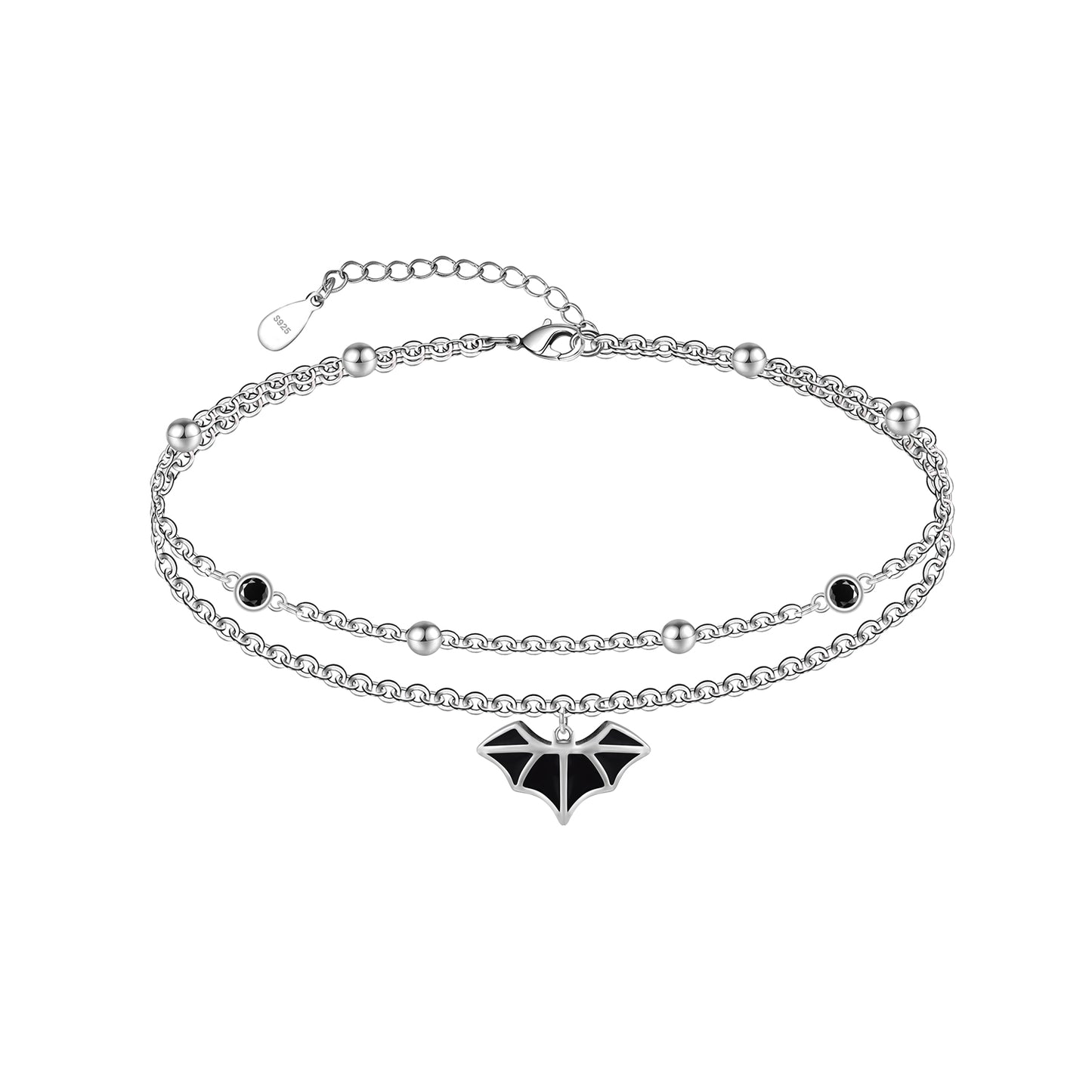 925 Sterling Silver Blacks Bats Ankle Bracelet for Women