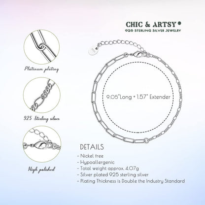 Ankle Bracelet 925 Sterling Silver Italian Paperclip Link Chain Ankle Bracelet