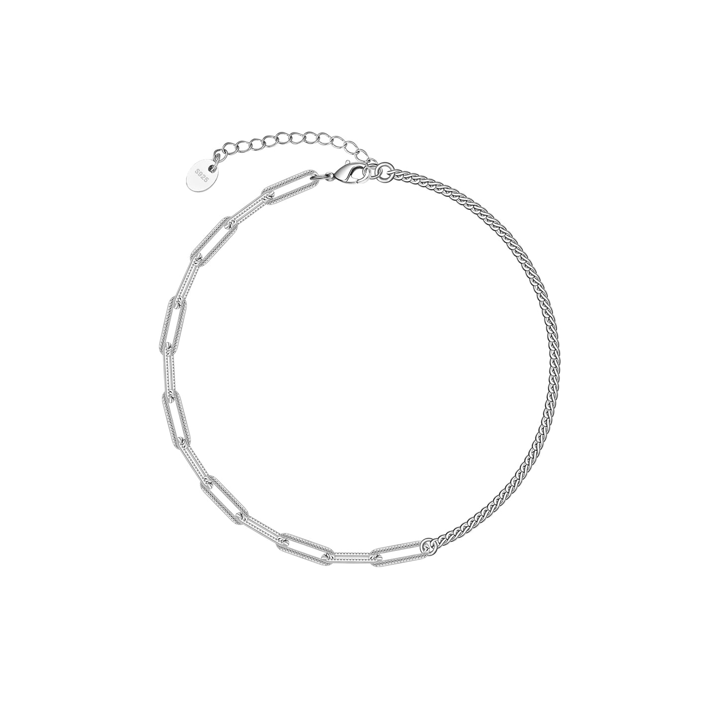 925 Sterling Silver Paperclip Anklet for Women Hypoallergenic Paperclip Link Chain Anklets