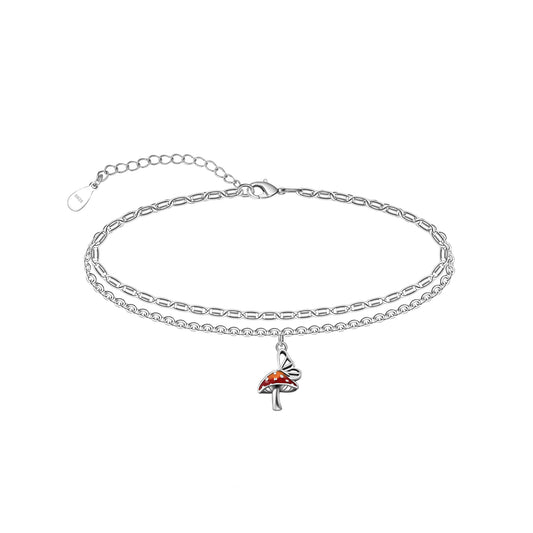 925 Sterling Silver Created Opal Butterfly Anklet Bracelet