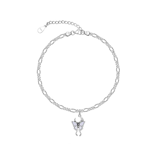 925 Sterling Silver Created Opal Butterfly Anklet Bracelet