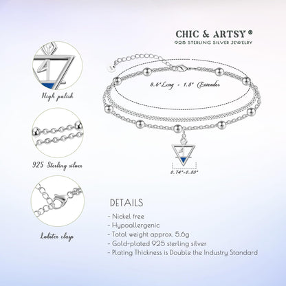 Ankle Bracelet 925 Sterling Silver Dainty Triangle Anklet for Women