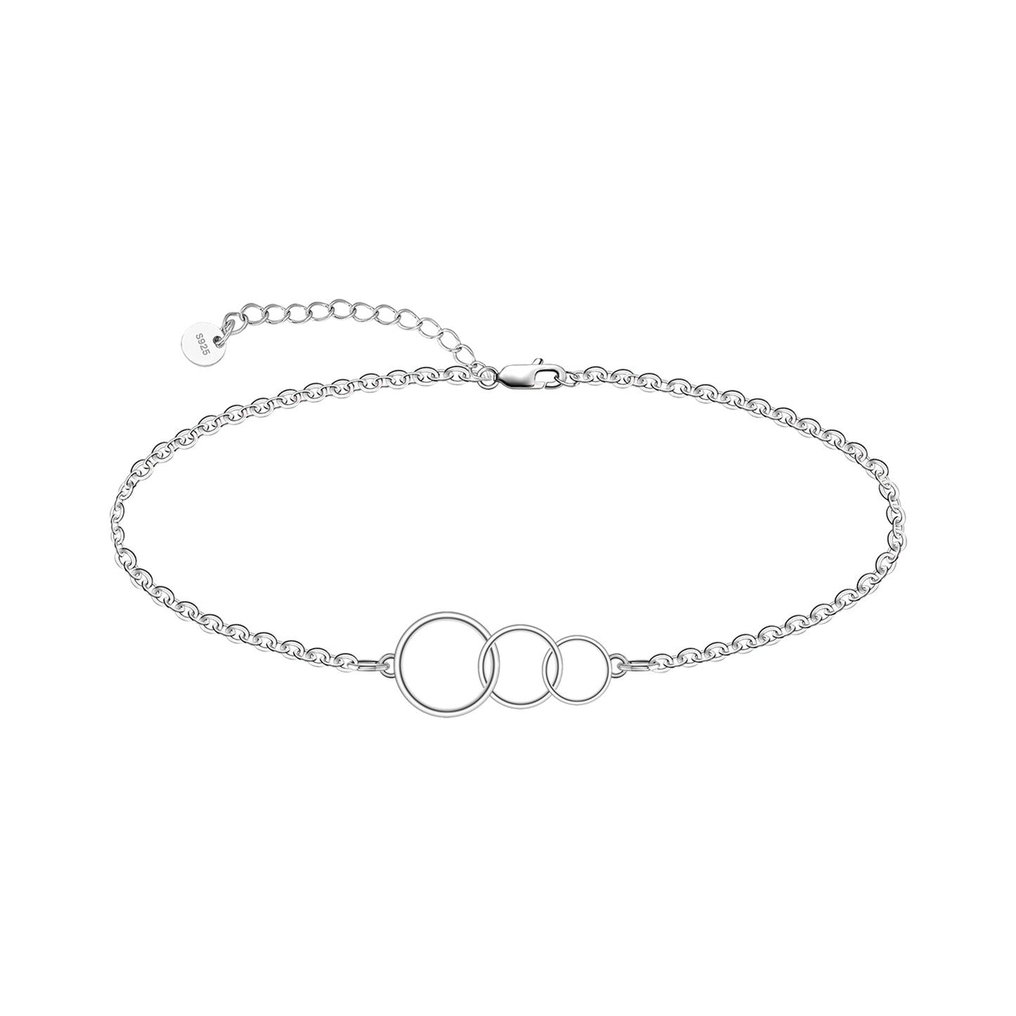 925 Sterling Silver Interlock Circles Anklet Bracelet