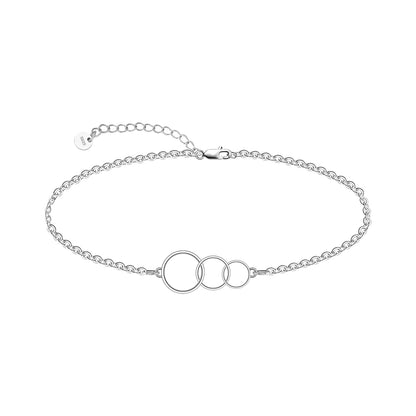 925 Sterling Silver Interlock Circles Anklet Bracelet