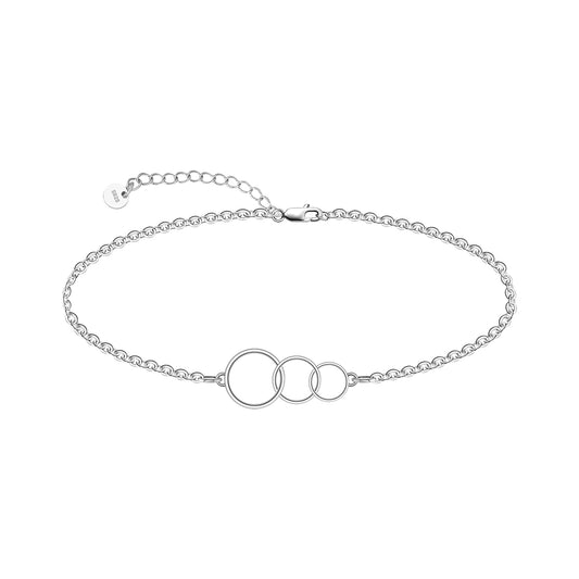 925 Sterling Silver Interlock Circles Anklet Bracelet