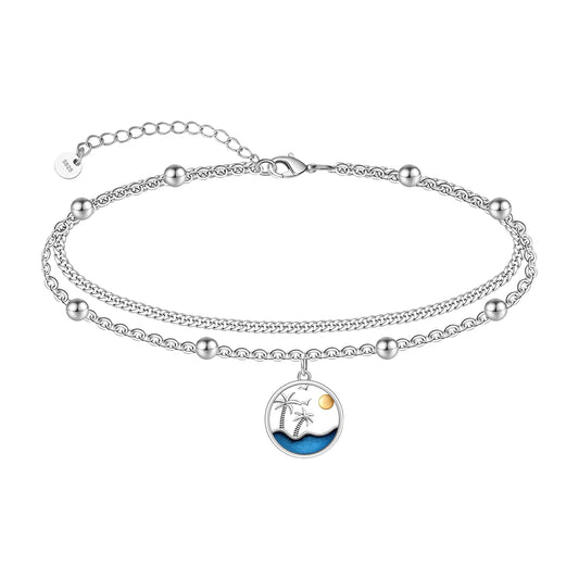Ankle Bracelet 925 Sterling Silver Palm Tree Anklet for Women
