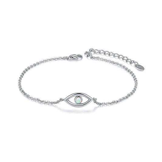 925 Sterling Silver Synthetic Opal Evil Eyes Bracelet