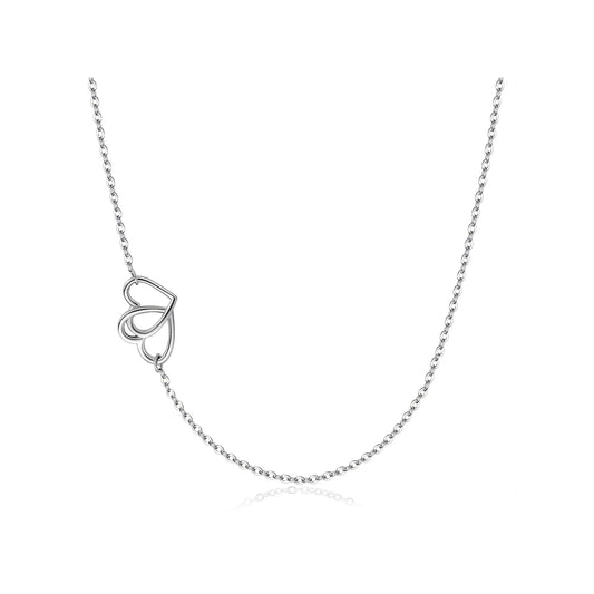 925 Sterling Silver Sideways Heart Necklace Sideways Double Heart Charm Necklace