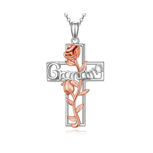 925 Sterling Silver Grandmother Necklace Nana Cross Pendant Necklace