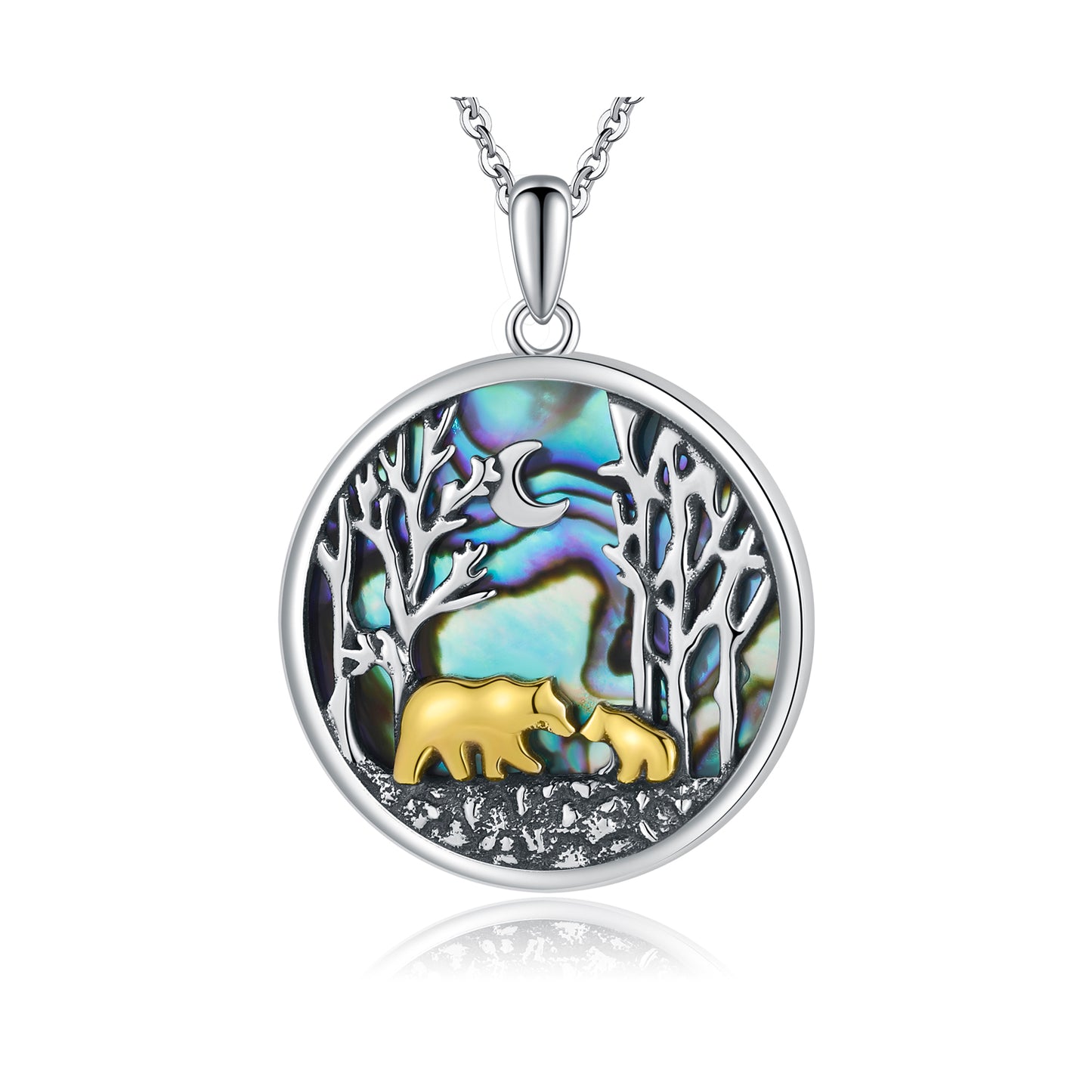 925 Sterling Silver Mama Bear Necklace Mother Daughter Two Tone Polar Bear Necklace