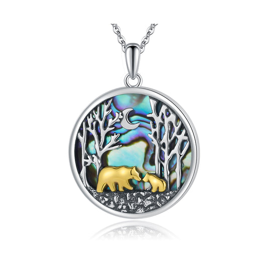 925 Sterling Silver Mama Bear Necklace Mother Daughter Two Tone Polar Bear Necklace