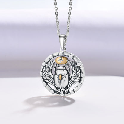 925 Sterling Silver Egyptian Scarab Beetle Charm Pendants Necklace