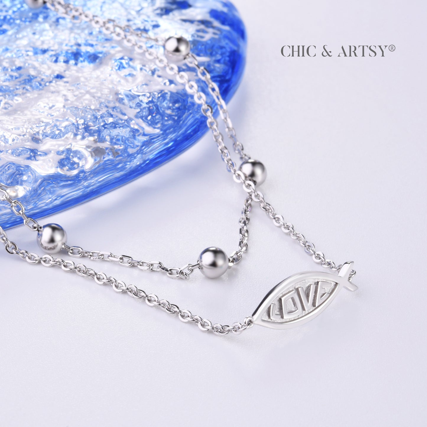 925 Sterling Silver Jesus Fish Charm Ankle Bracelet 11 Inches