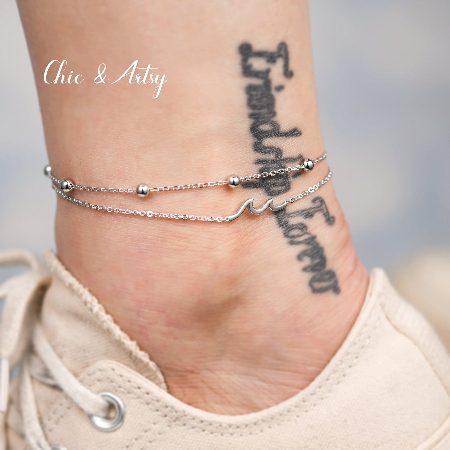 925 Sterling Silver Wave Anklet Bracelet