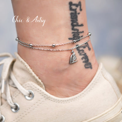 925 Sterling Silver Sailboat Anklet Bracelet