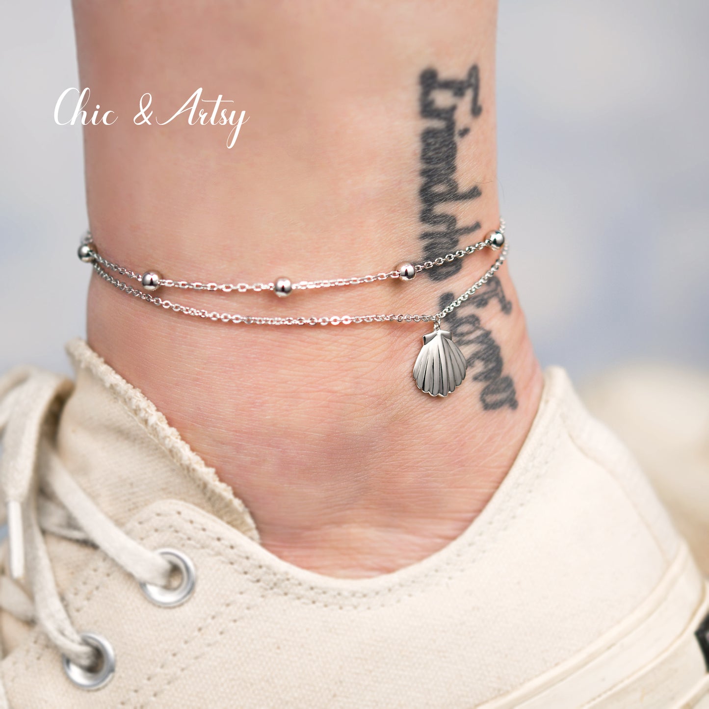 925 Sterling Silver Scallop Shell Ankle Bracelet