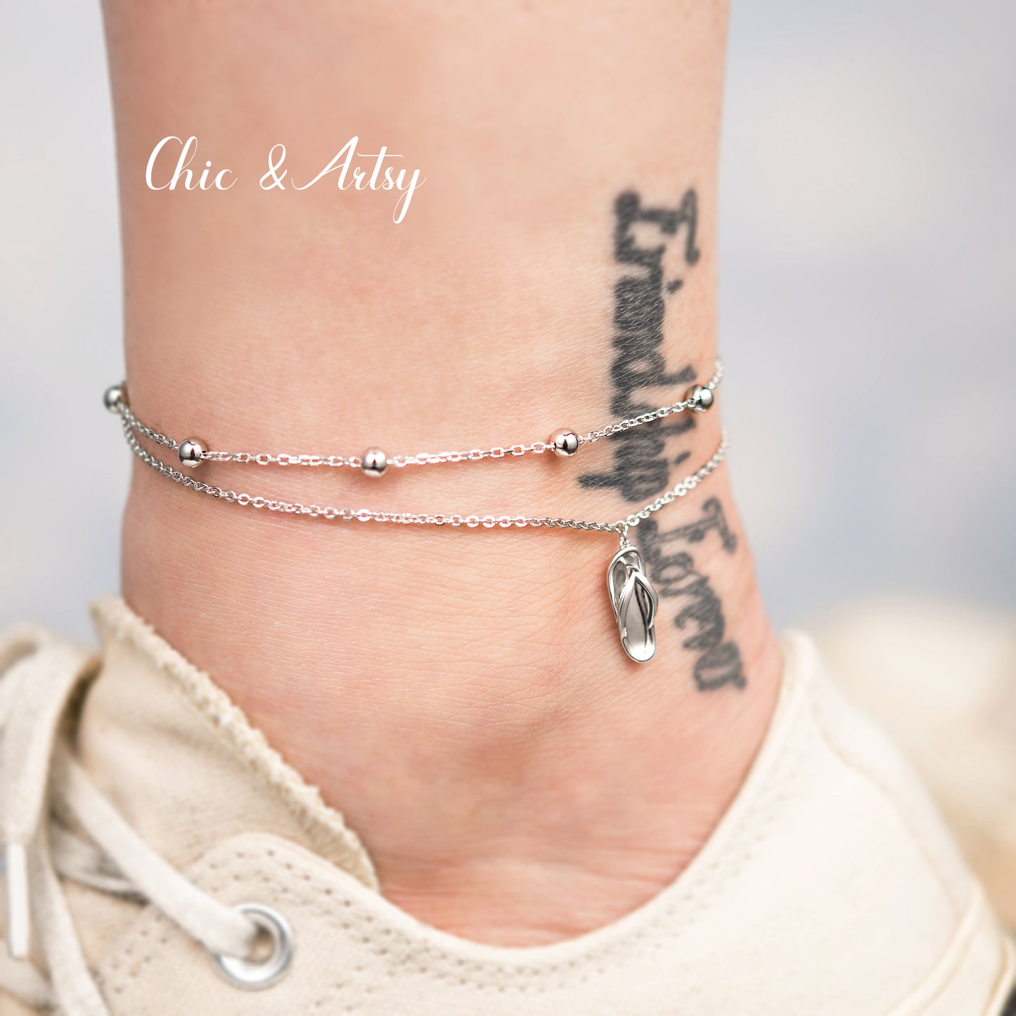 925 Sterling Silver Flip-flop Anklet Bracelet