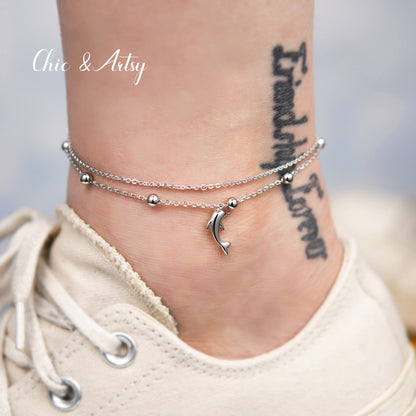 925 Sterling Silver Dolphin Anklet Bracelet