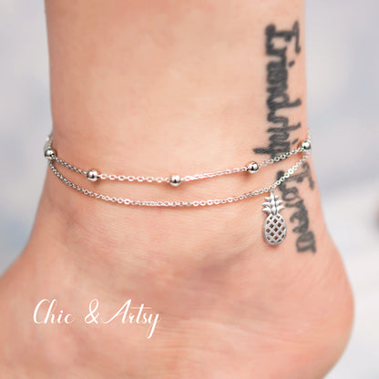 925 Sterling Silver Pineapple Anklet Bracelet