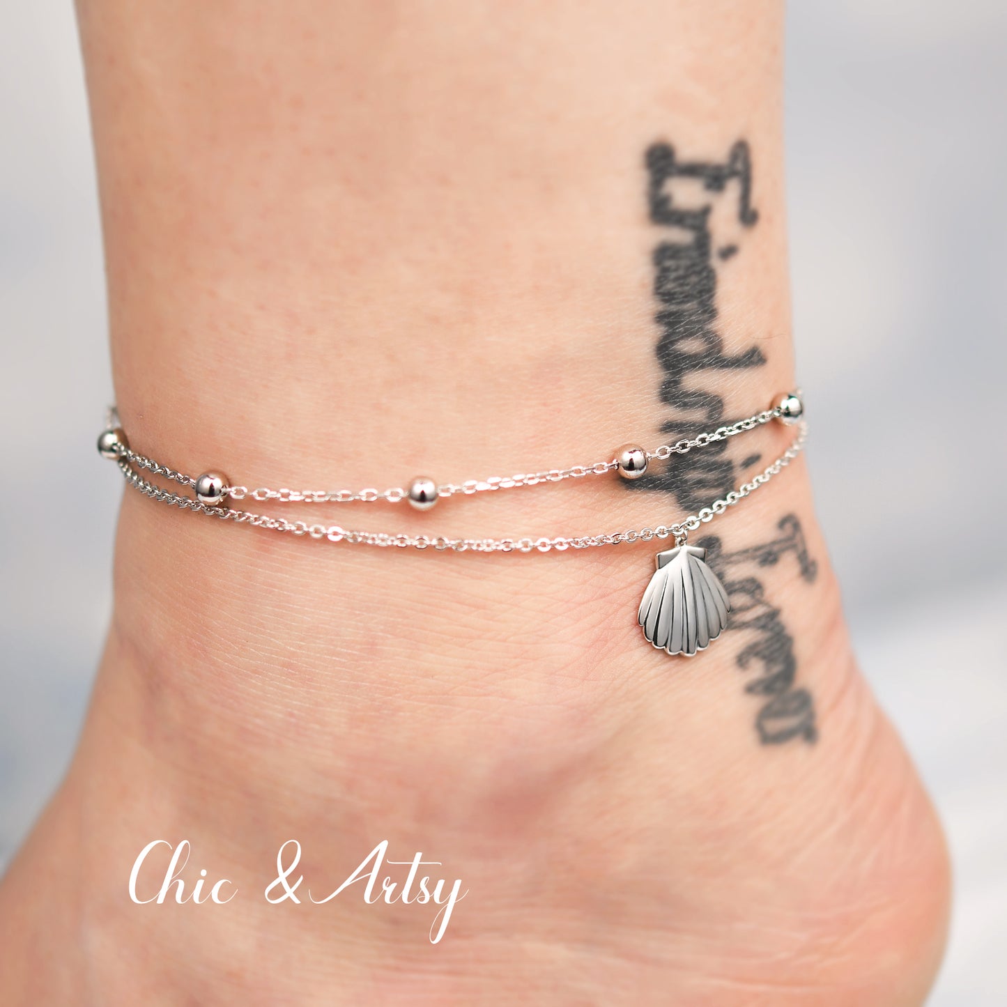 925 Sterling Silver Scallop Shell Ankle Bracelet