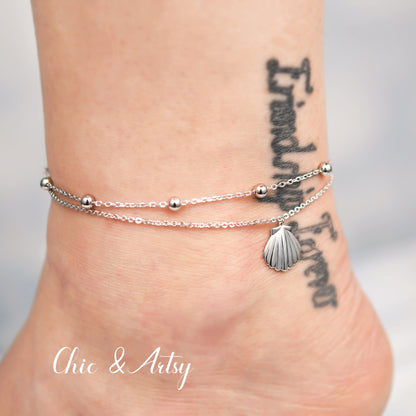 925 Sterling Silver Scallop Shell Ankle Bracelet