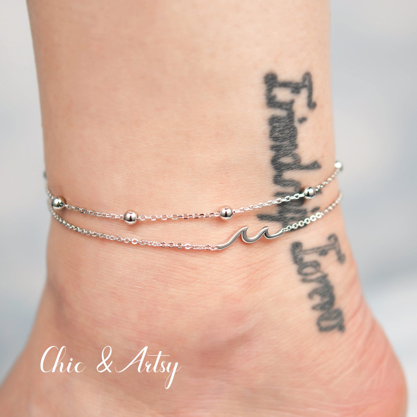 925 Sterling Silver Wave Anklet Bracelet