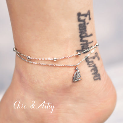 925 Sterling Silver Sailboat Anklet Bracelet