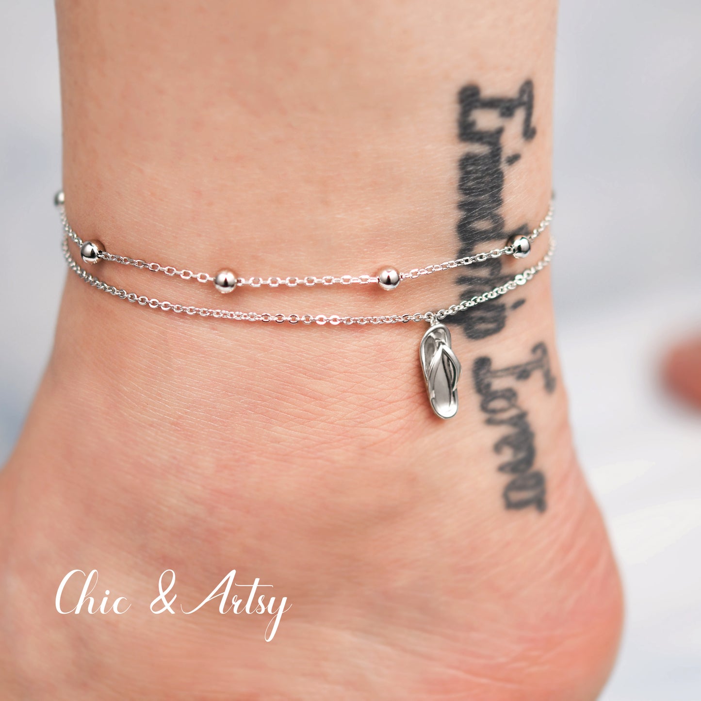 925 Sterling Silver Flip-flop Anklet Bracelet