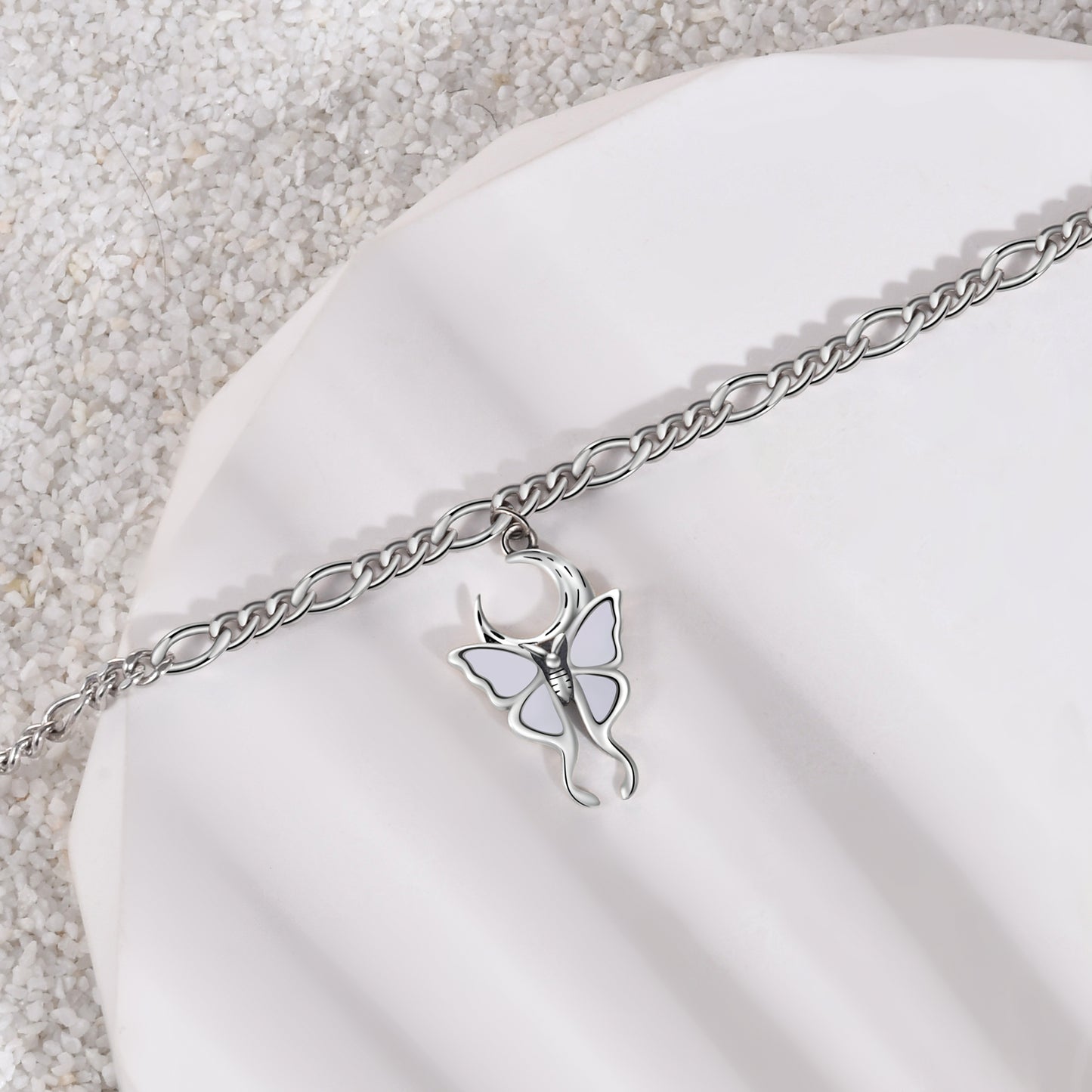 925 Sterling Silver Created Opal Butterfly Anklet Bracelet