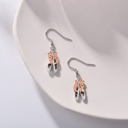 925 Sterling Silver Ballet Shoe Dangle Earrings