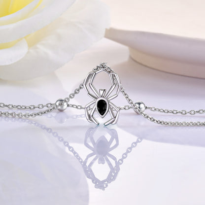 925 Sterling Silver Spider Anklet Bracelets Dainty Layered Black CZ Spider Anklets